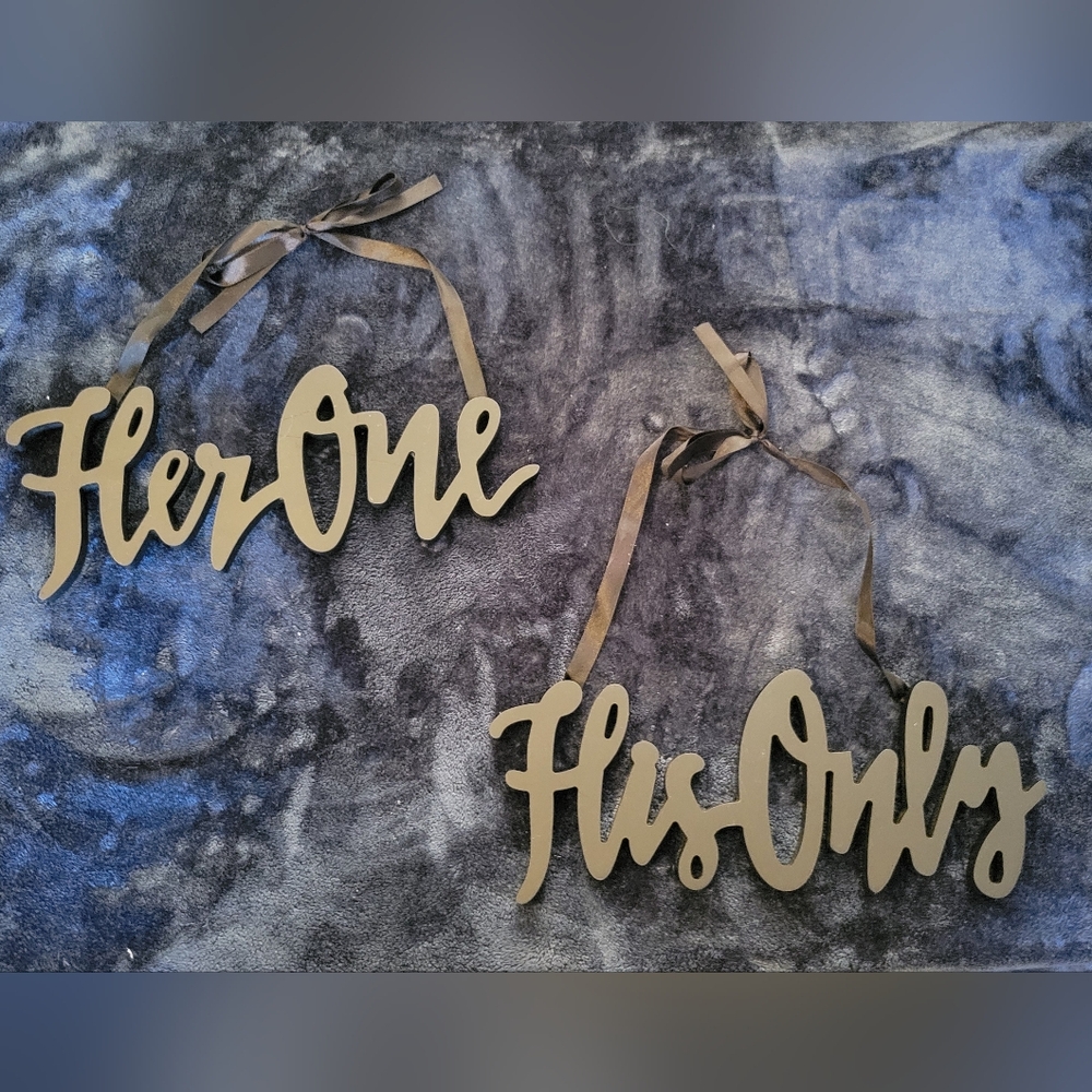 EUC Black 'Her One' And 'His Only' Wedding Chair Hanging Signs With Ribbon